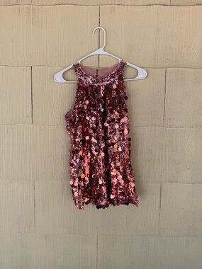 Guanyy Vintage Pink Sequin Halter Tank